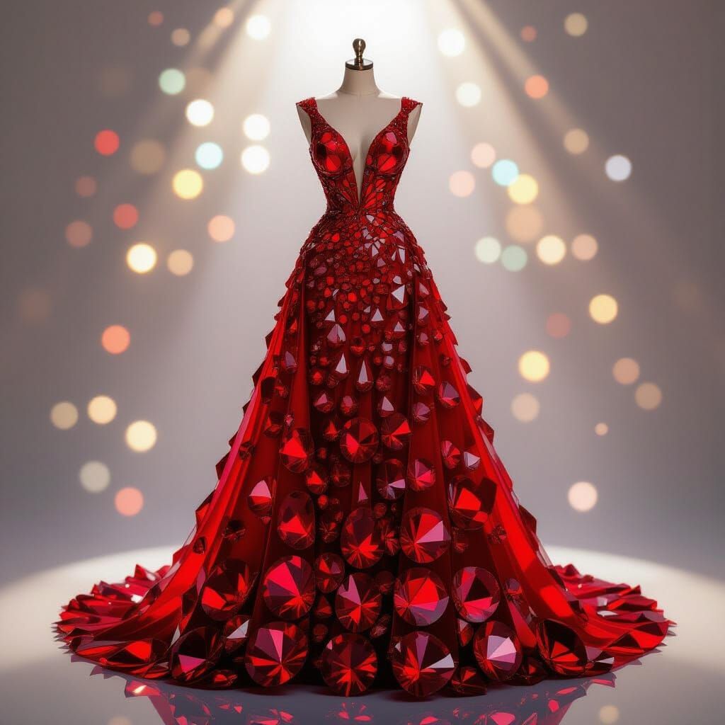 Elegant Crystal Red Dress in Photorealistic Style