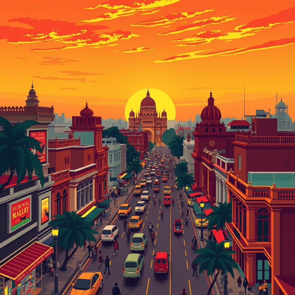 Vintage Art Deco Travel Poster of Mumbai, India