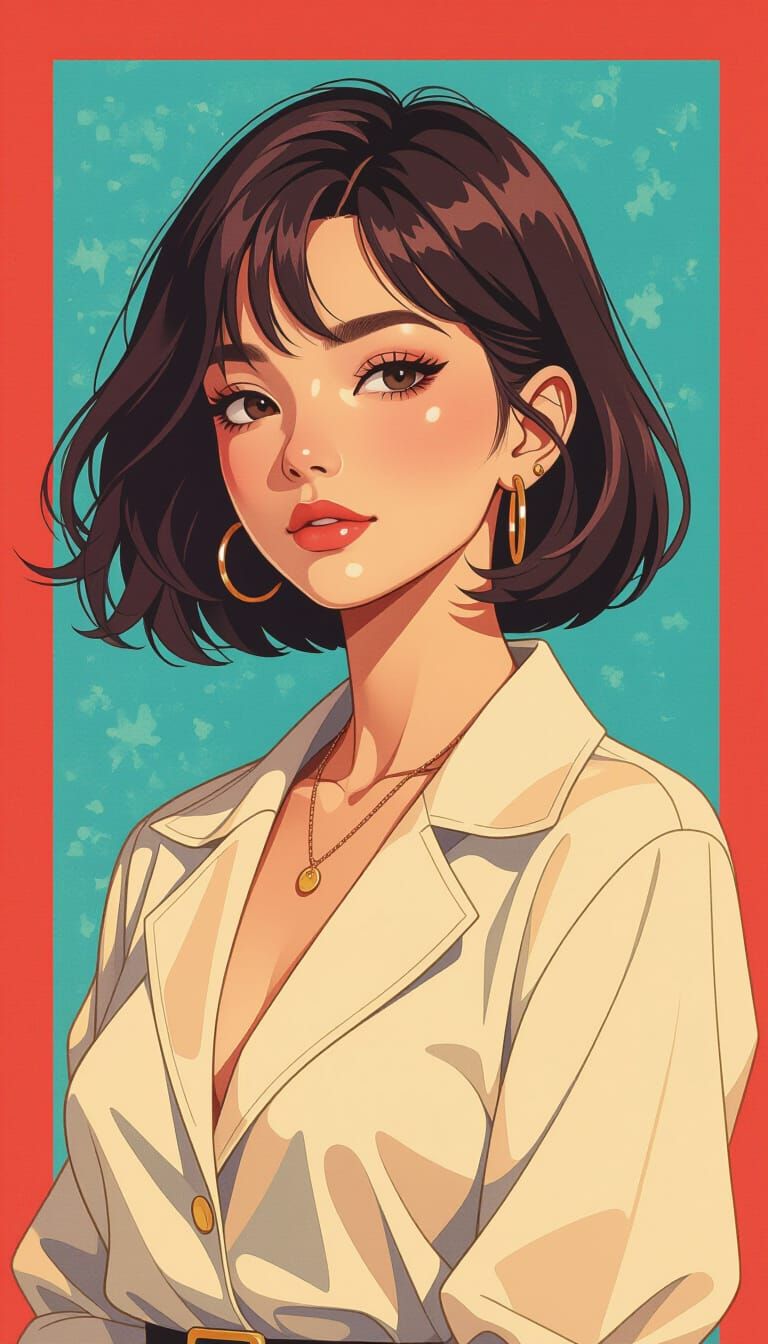 Woman in Chic Outfit, Watercolor Pop Art Style