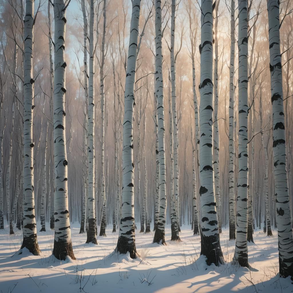 Surreal Russian Silver Birch Forest in Ethereal Light