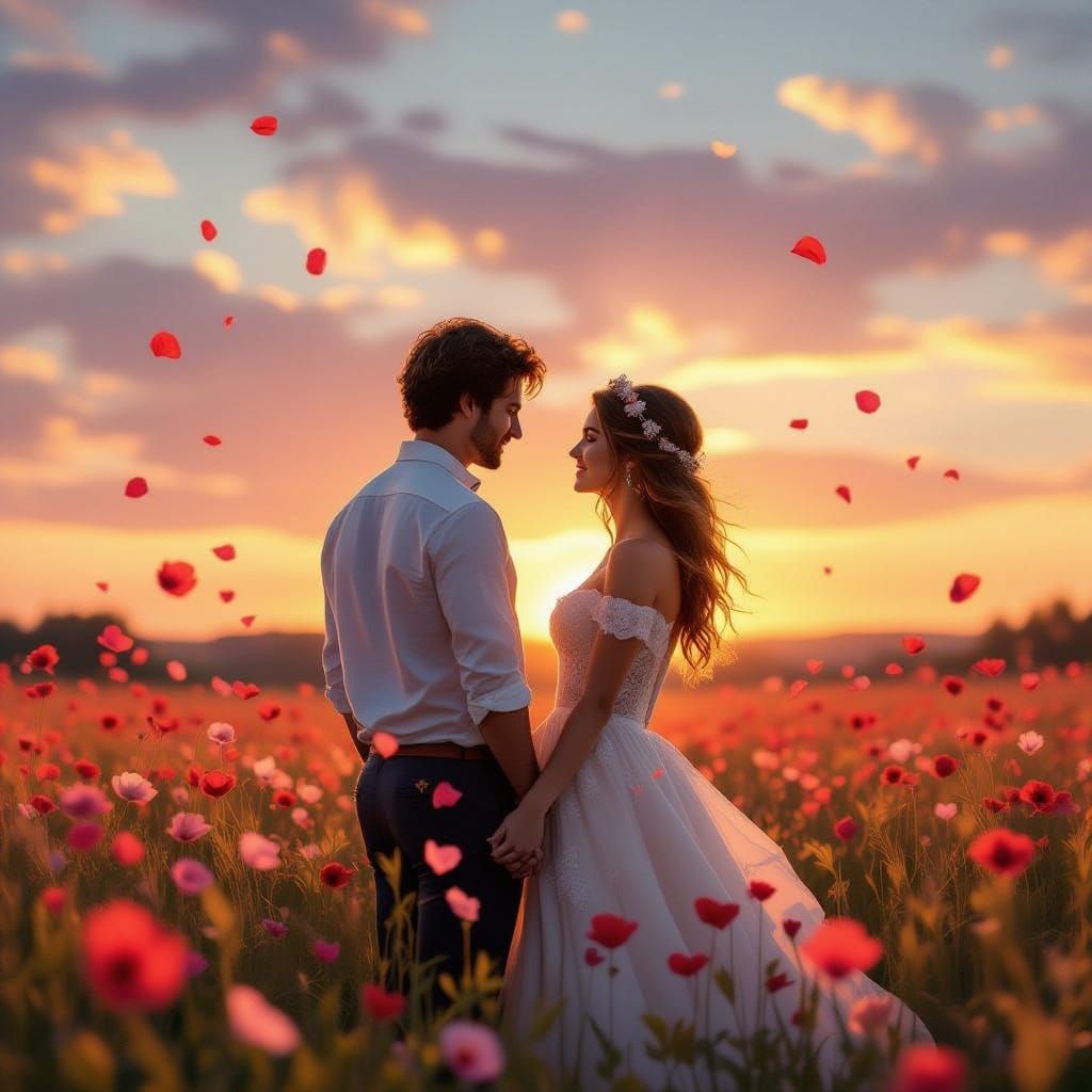 Romantic Couple Under Vibrant Sunset Sky
