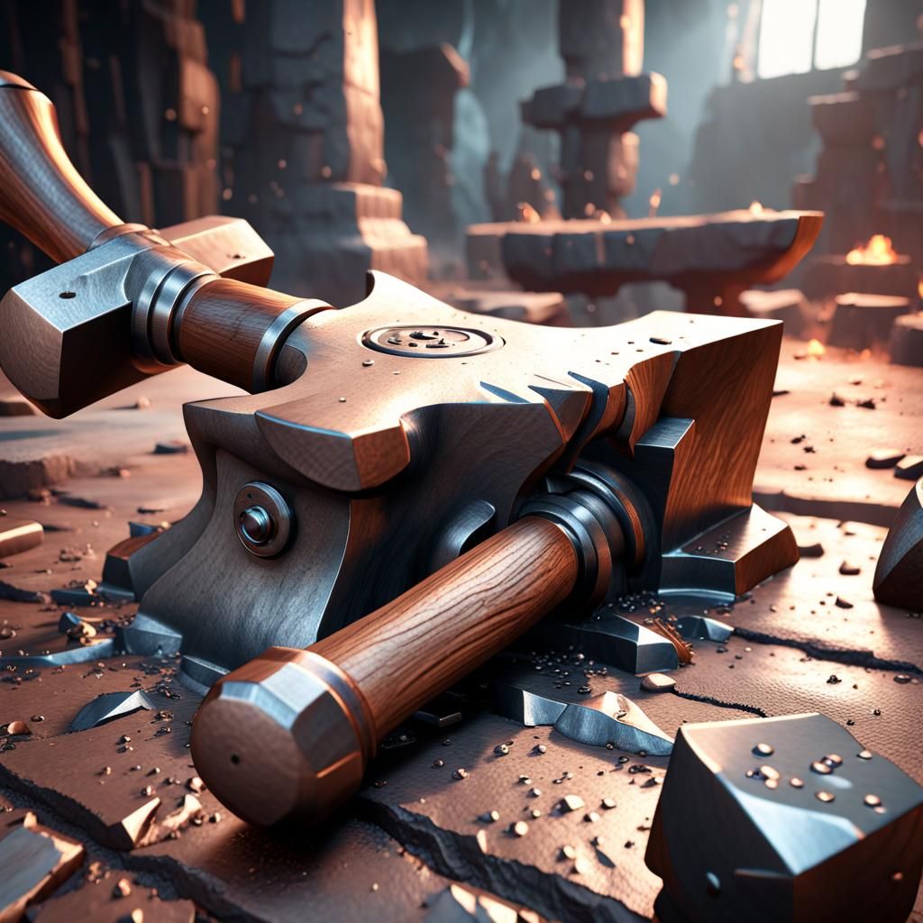 Fantastical Hammer and Anvil Logo in Hyperrealistic HDR