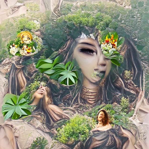 Goddess of Verdant Nature in Whimsical, Watercolor Style