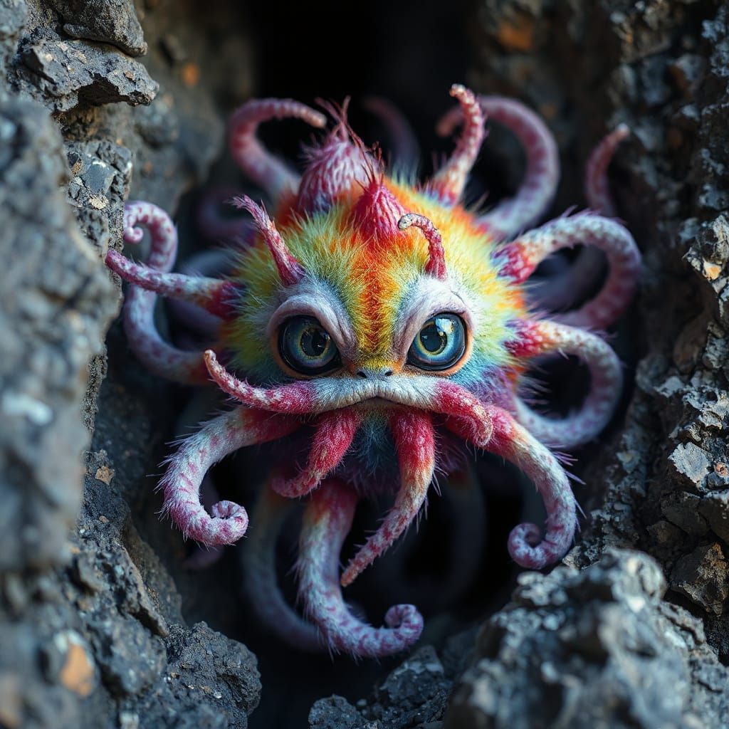 Creepy Cute Rainbow Creature with Tentacles