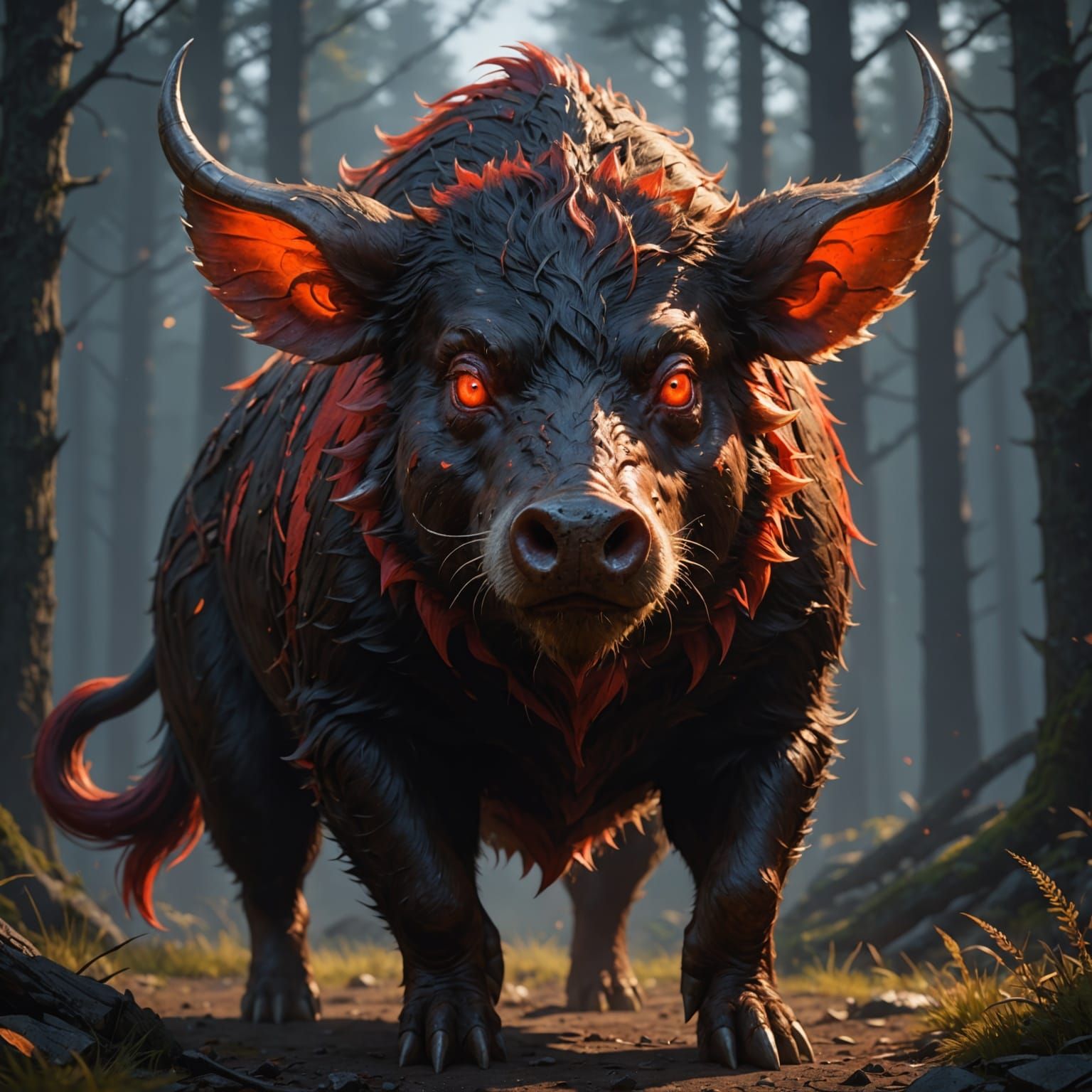 Glowing Red Boar in Cyberpunk Aesthetic
