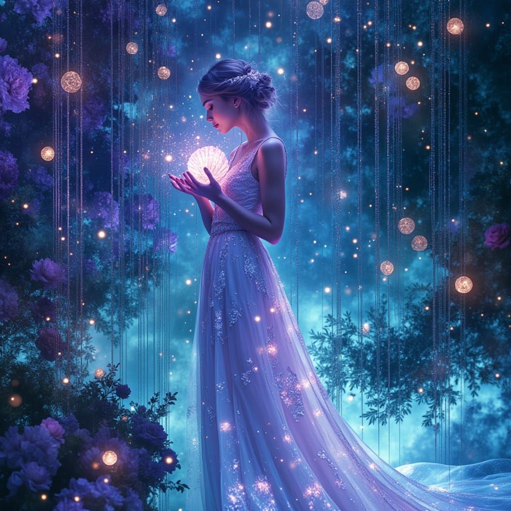 Ethereal Woman in Bioluminescent Jungle, Dreamlike Art