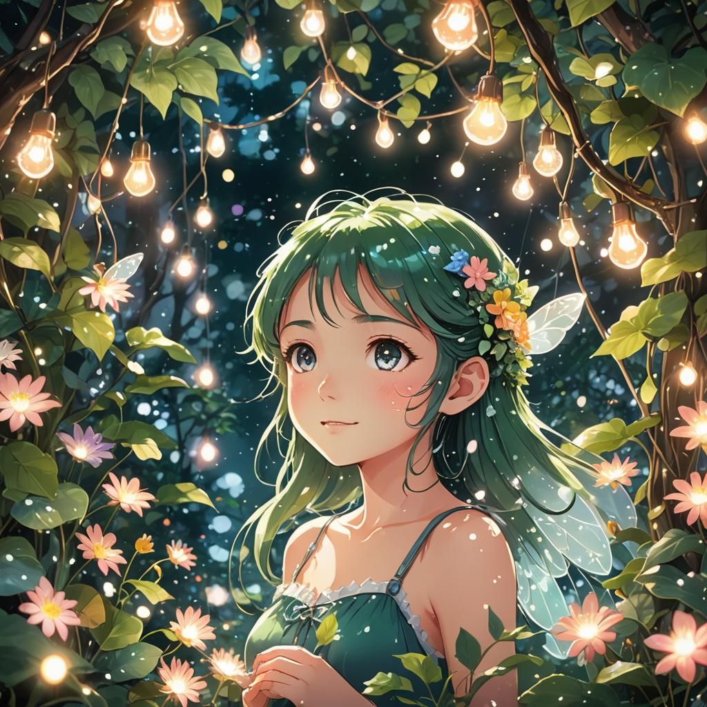 Magical Fairy in Enchanted Garden: Cel-Shaded Anime Artwork