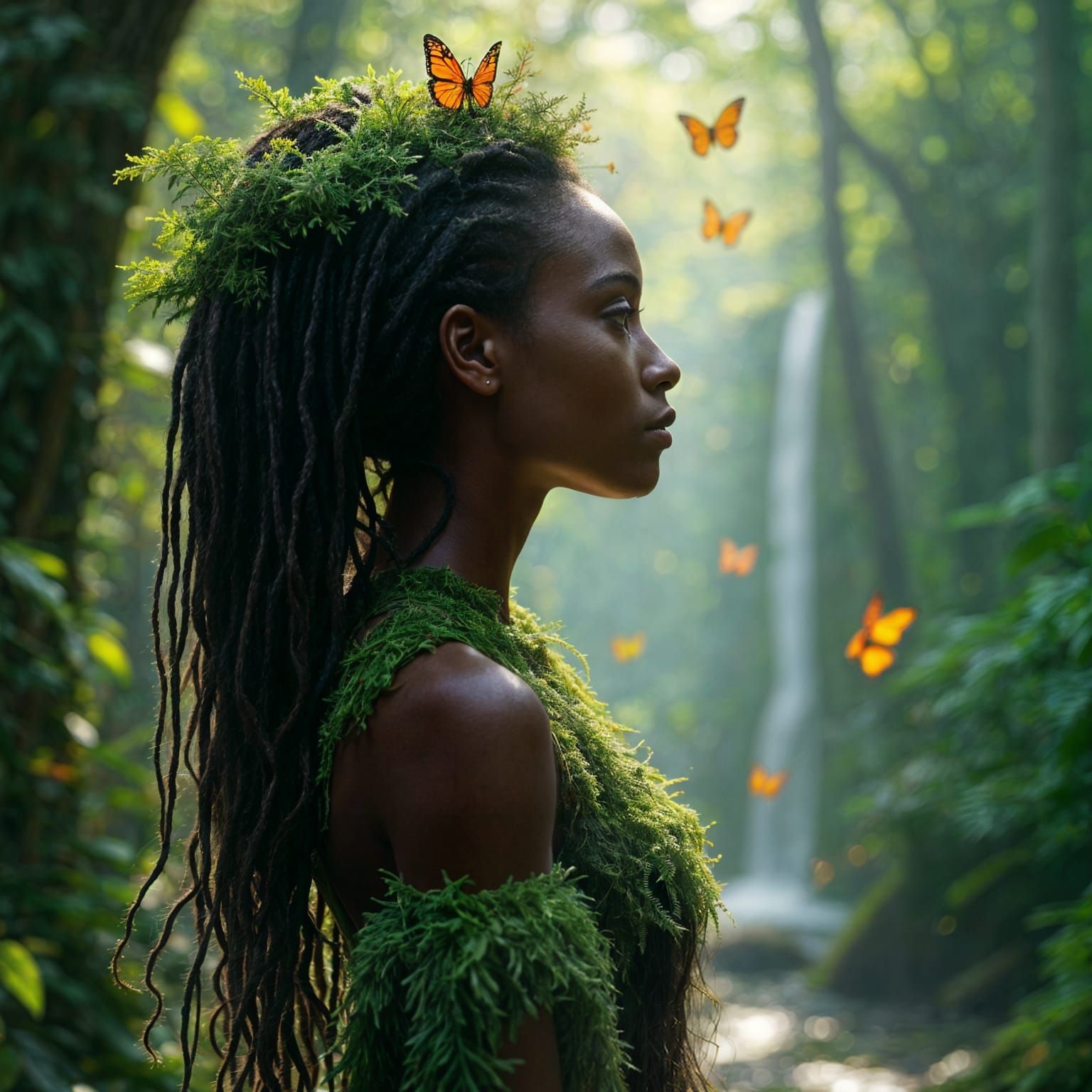 West African Woman with Living Ecosystem Sisterlocks in Afro...