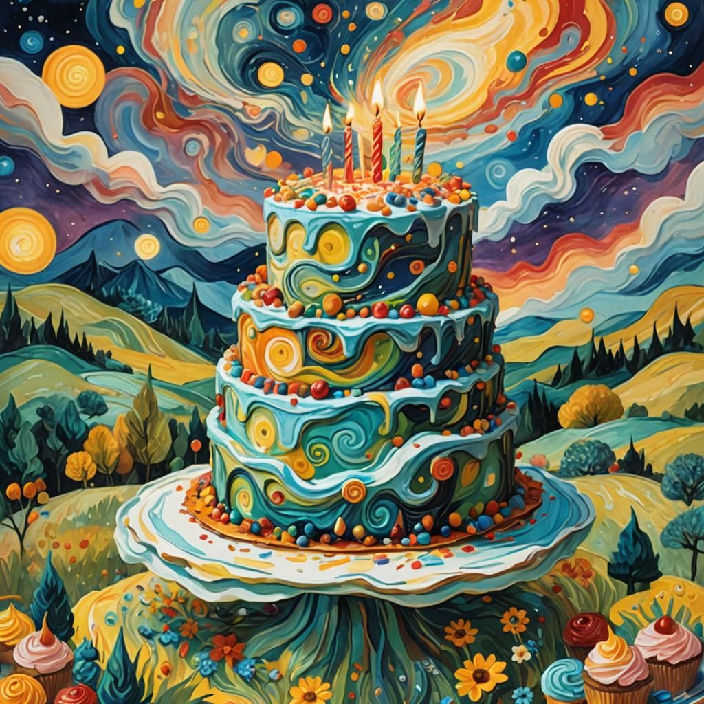 Surreal September Birthday Scene in Gouache and Watercolor