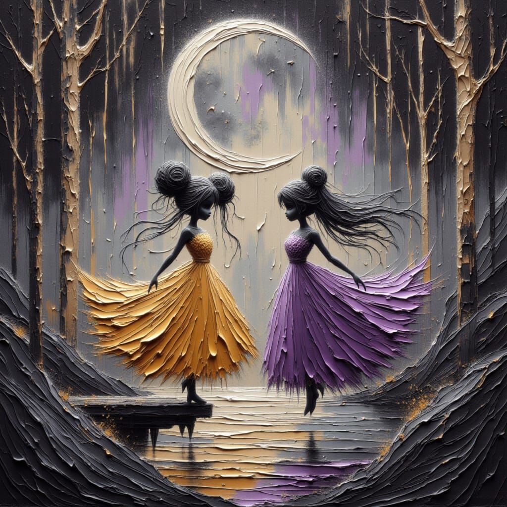 Ethereal Moon Elf Maidens Dancing Under Silvery Moon