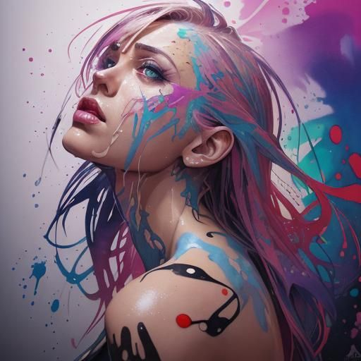 Vibrant Graffiti Girl Adorns a Colorful Background