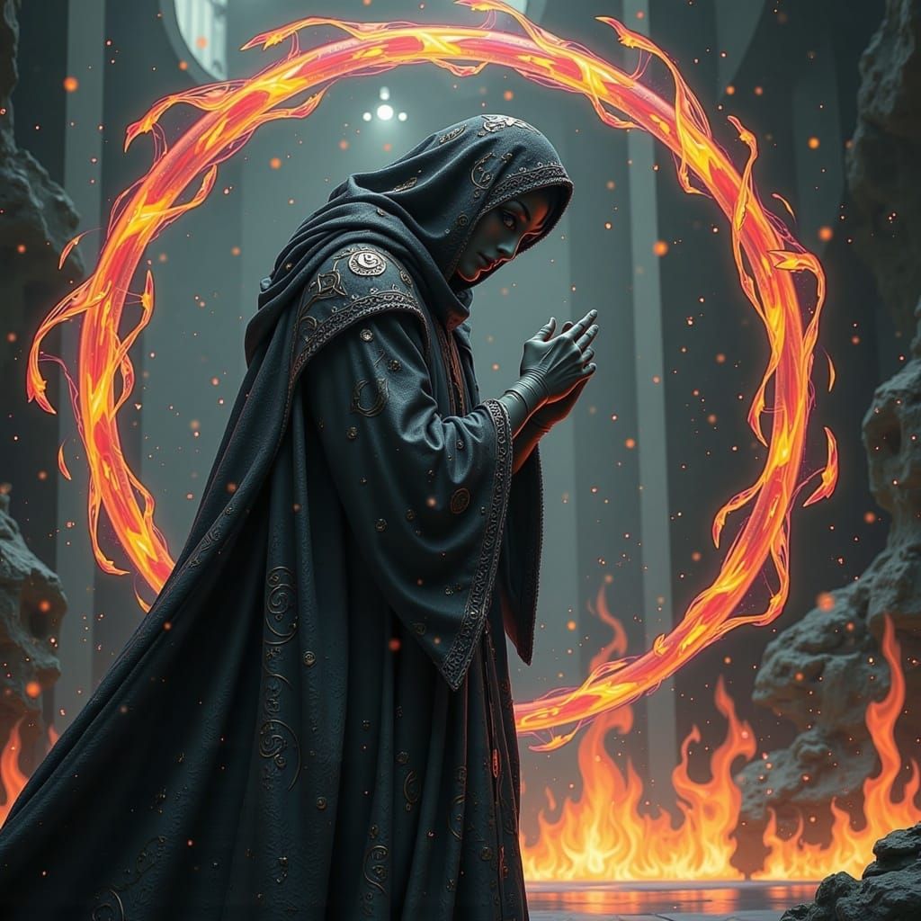 Warlock's Pact with Demon Deity in Biomechanical Style