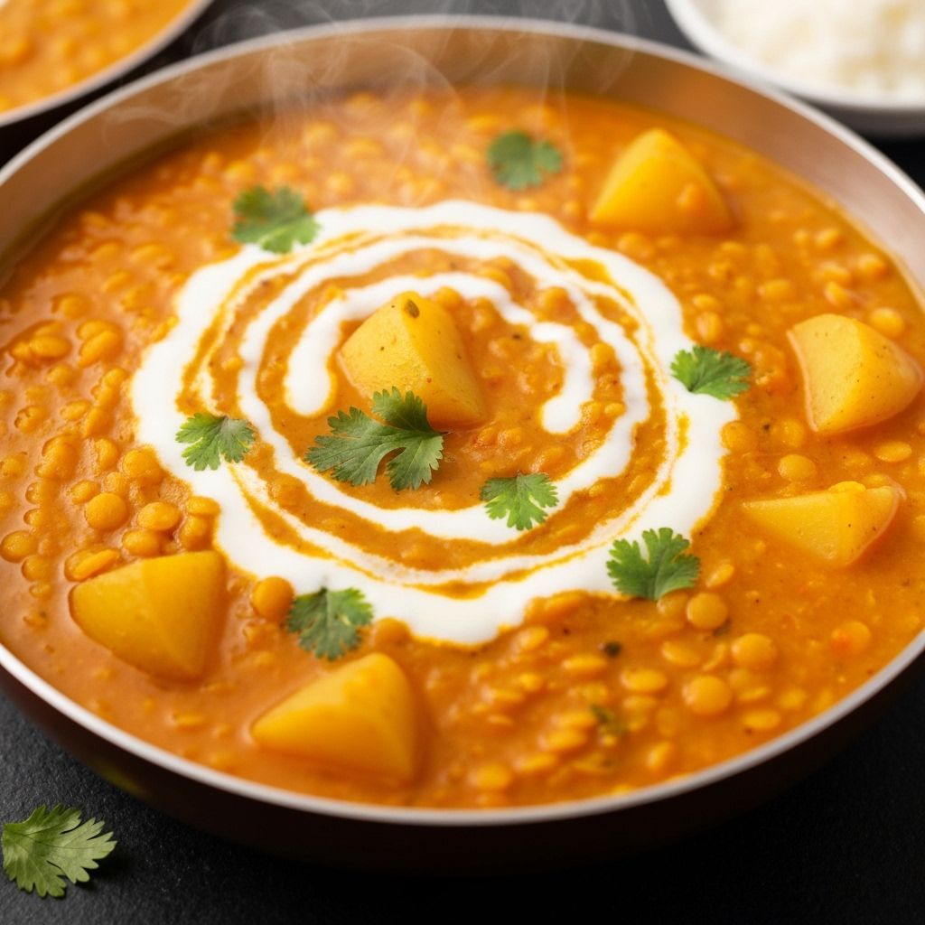 Golden Potato Dahl in Food Photography Style