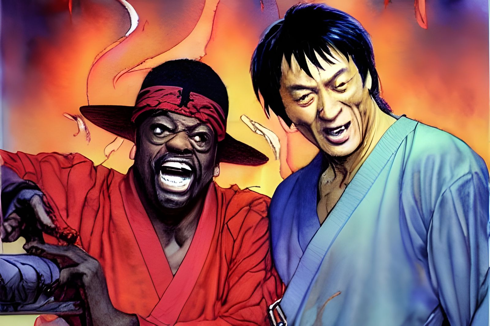 Chris Tucker and Jackie Chan in Hyperrealist Watercolor Art