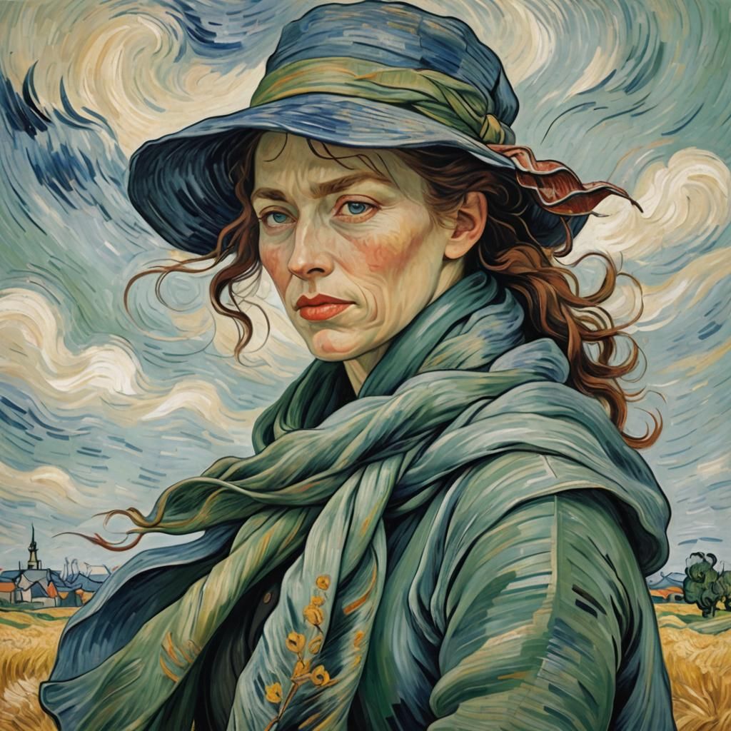 Ethereal Modern Portrait of a Woman in Turbulent Wind