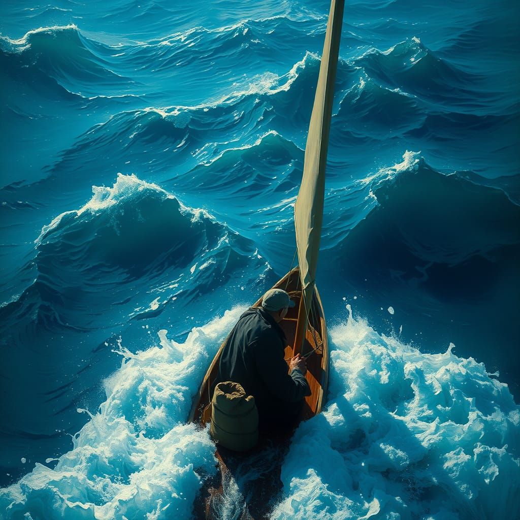 Sailor Navigating Stormy Seas in Classical Style