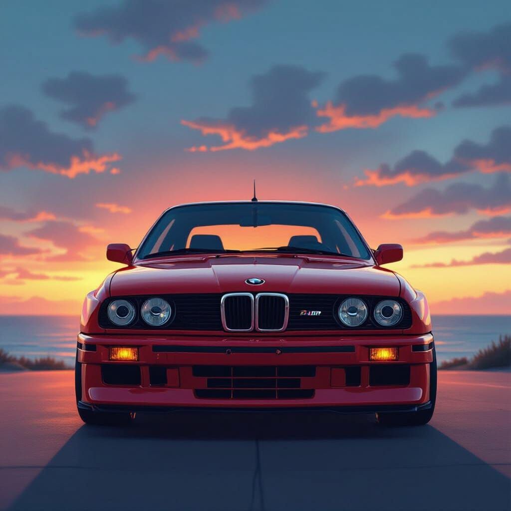 Imola Red BMW M3 Seaside Sunset Digital Art