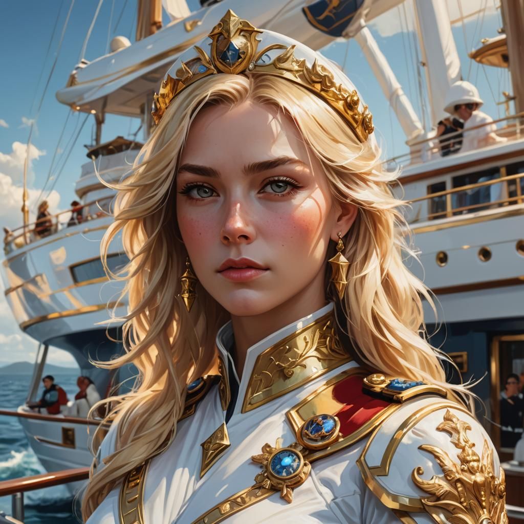 Elegant Fantasy Captain in Opulent Yacht Uniform