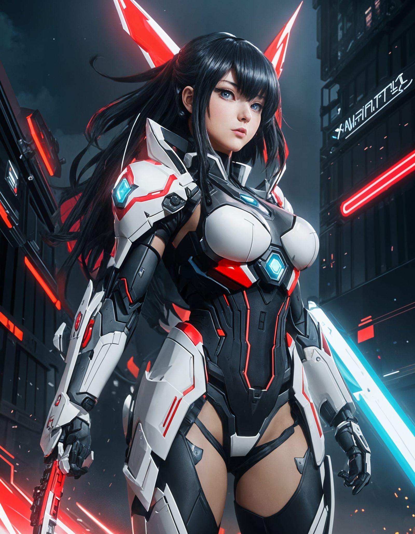 Epic Anime Heroine Nintendo Switch in Futuristic Cityscape