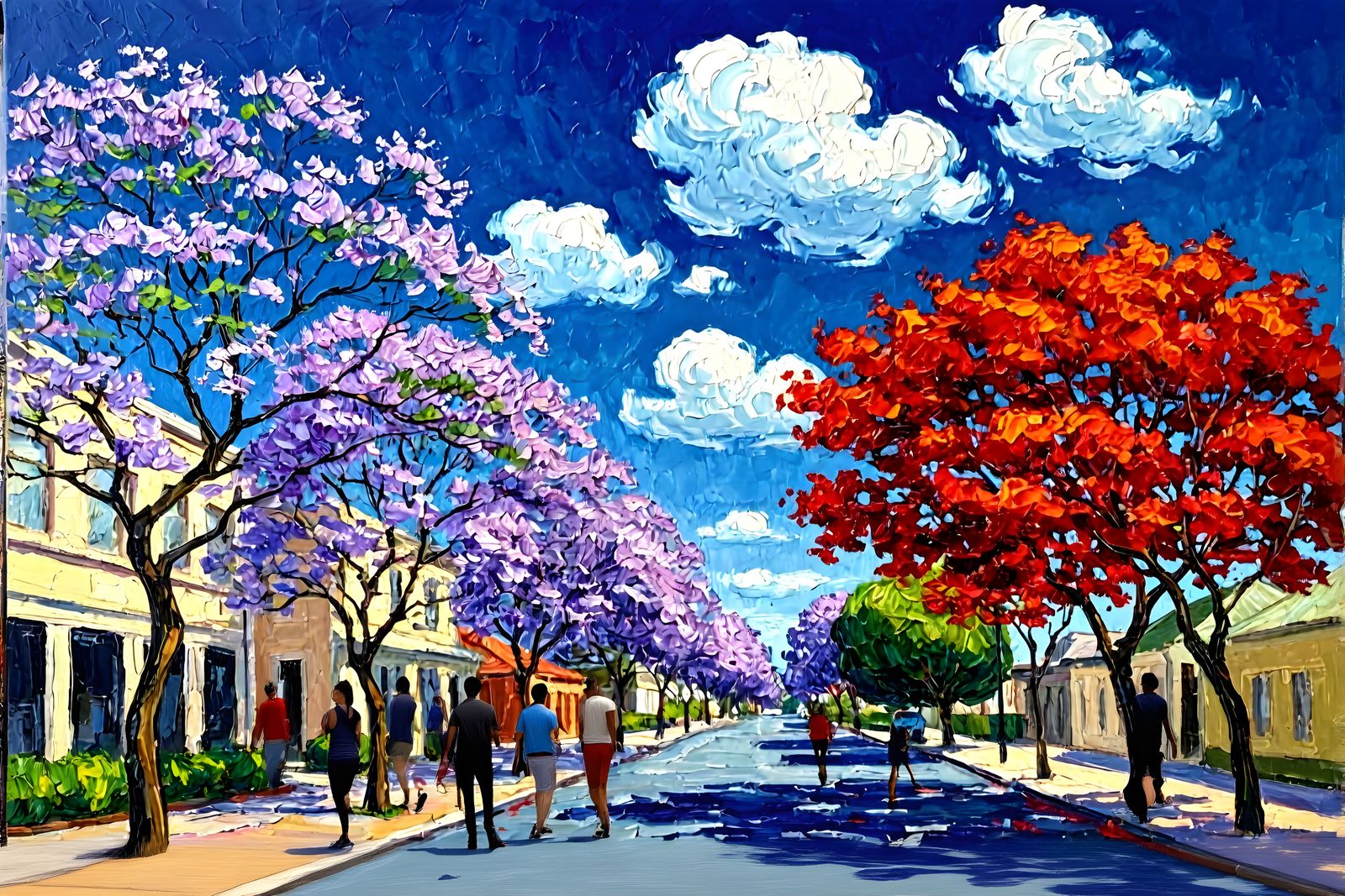 Jacaranda and Flame Trees: Van Gogh Impressionism
