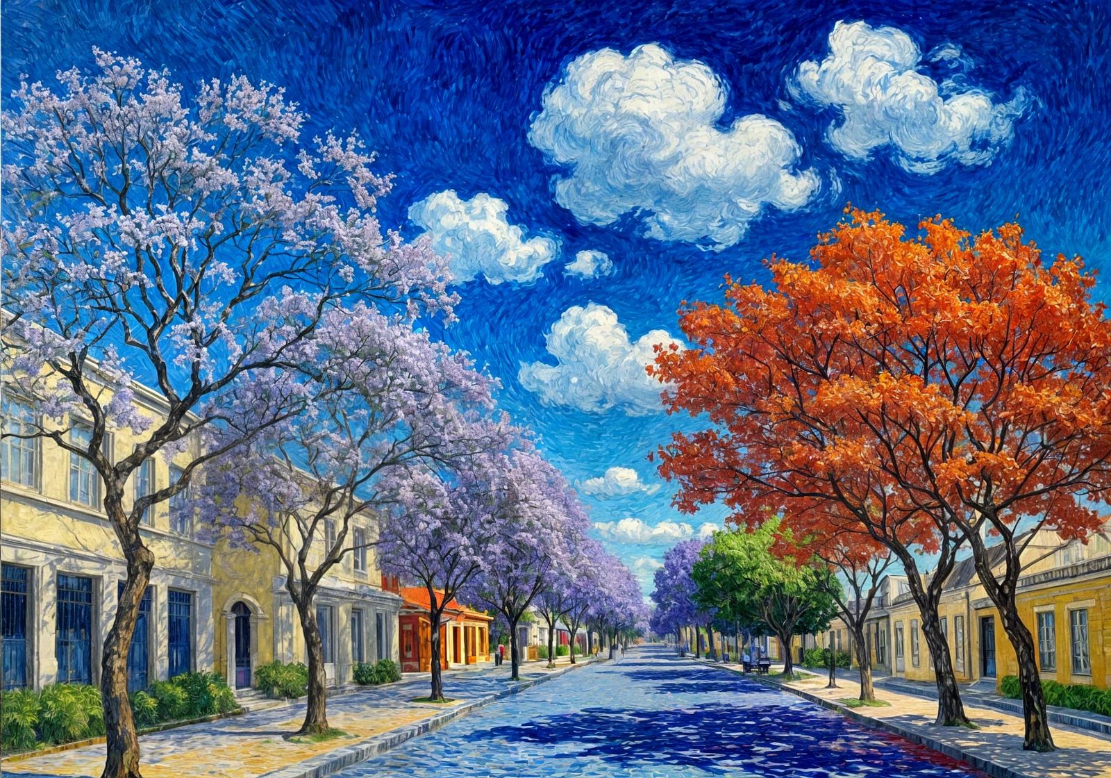 Jacaranda and Flame Trees in Van Gogh Style