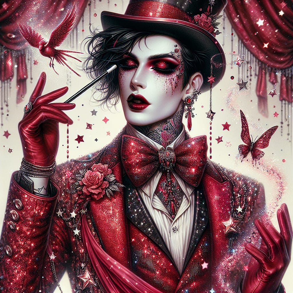 Goth Punk Magician in Grand Charcoal Style