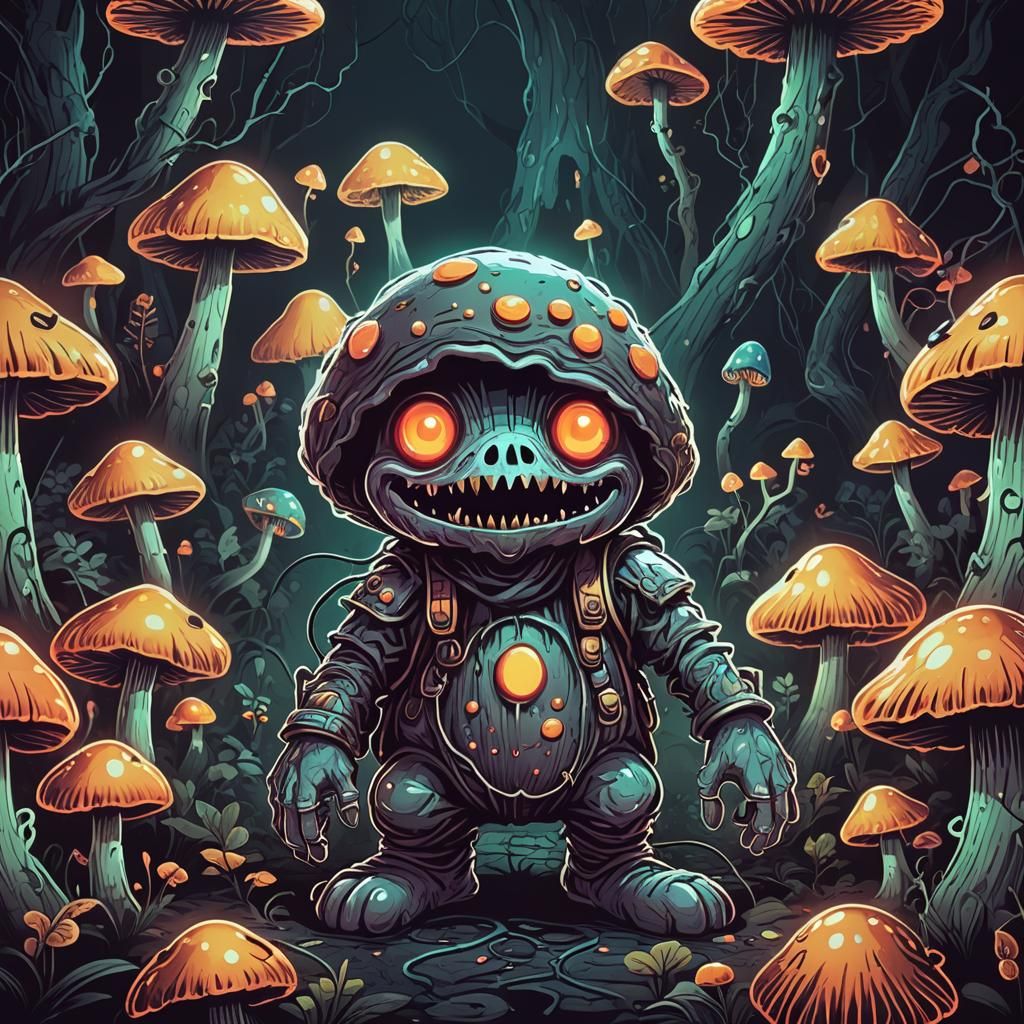 Dark Fantasy Horror: Cute Mushroom Man Descends into Madness