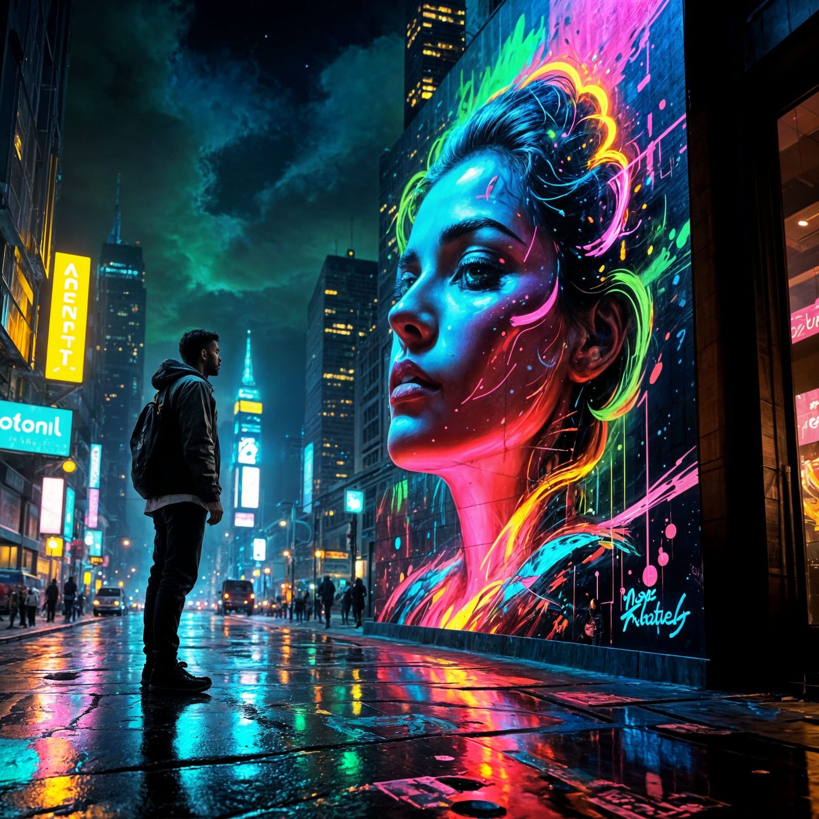 Futuristic Philadelphia Street Art: Neon Mural Glows