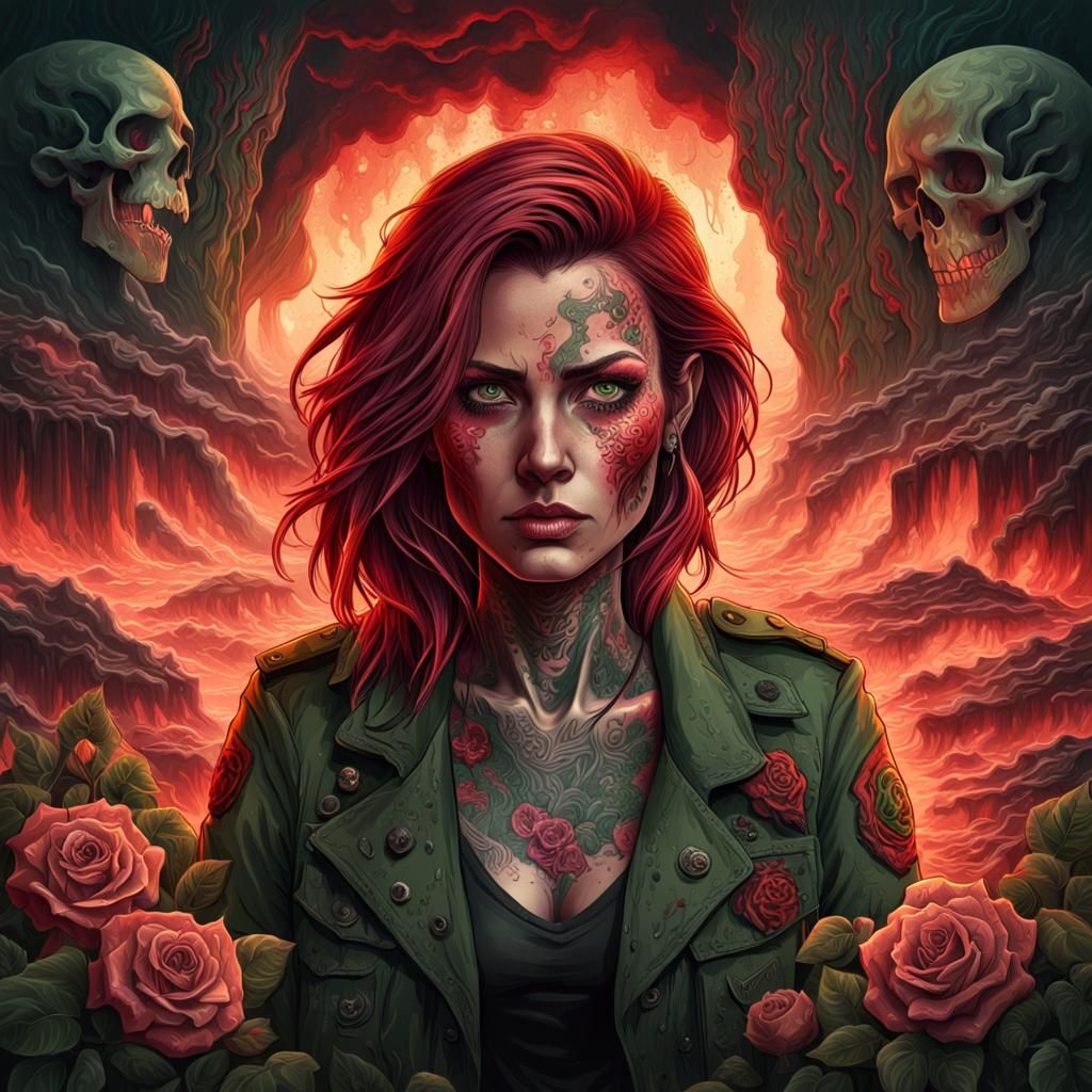 Ethereal Warrior Weeps Amidst Lava Apocalypse