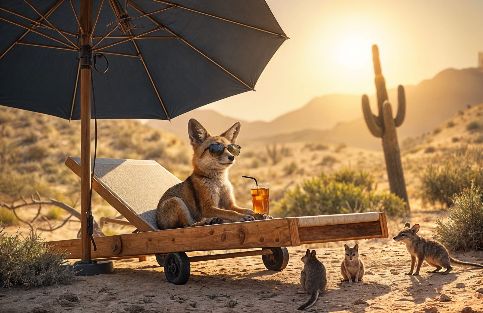 Kit Fox Desert Relaxation Under Parasol