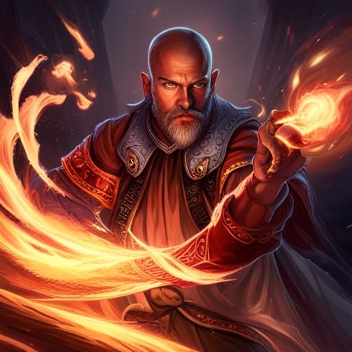 Dark Fantasy Githzerai Monk with Flaming Fists in a Masterpi...