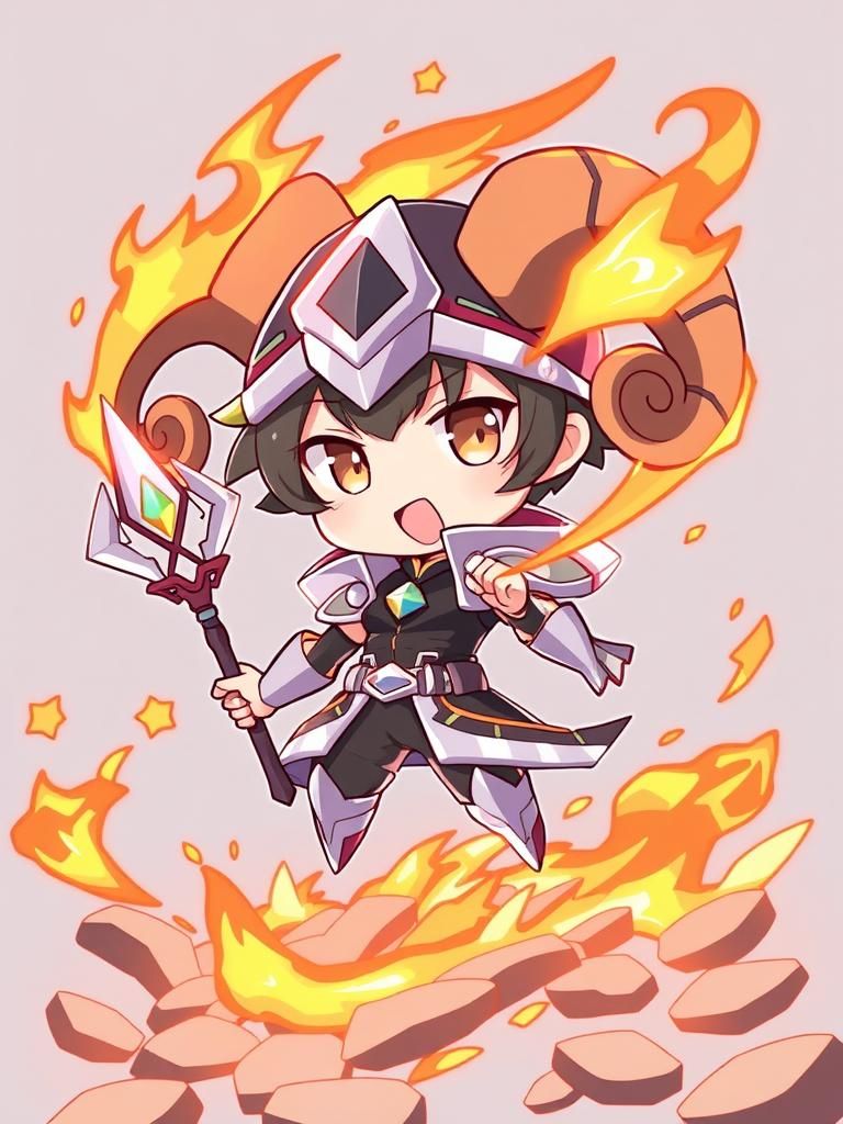 Chibi Ram Anime Fantasy Fire Wizard