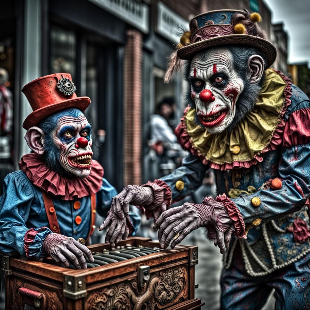 Cyberpunk Zombie Monkey Monster Clown in Moody, Cinematic Hy...