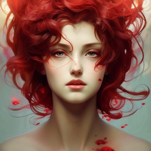 Romantic Red Heart with Angels: Hyperdetailed Portrait