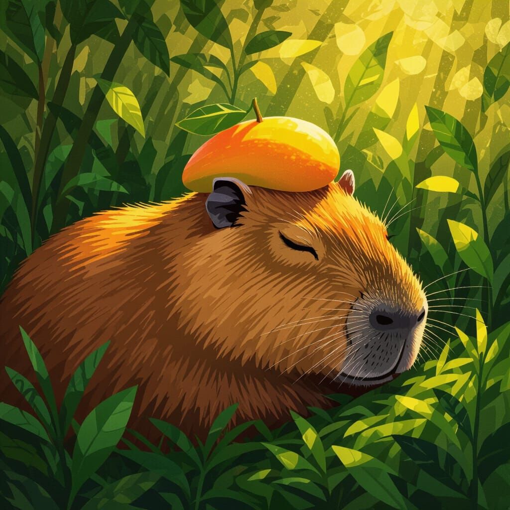 Capybara's Mango Nap Inspired by Klee and Kuhnert