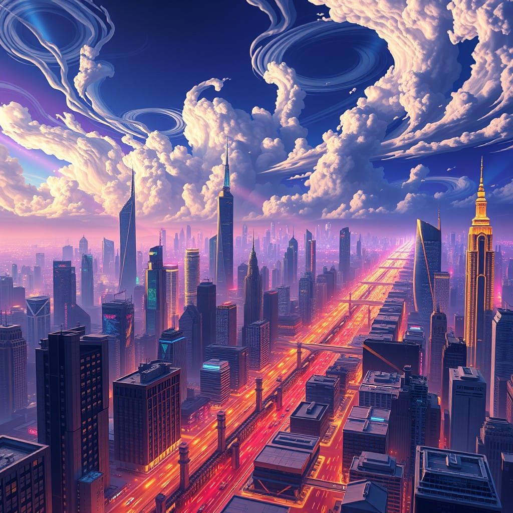 Epic Bitcoin 2040 Cityscape in Cyberpunk Realism Style
