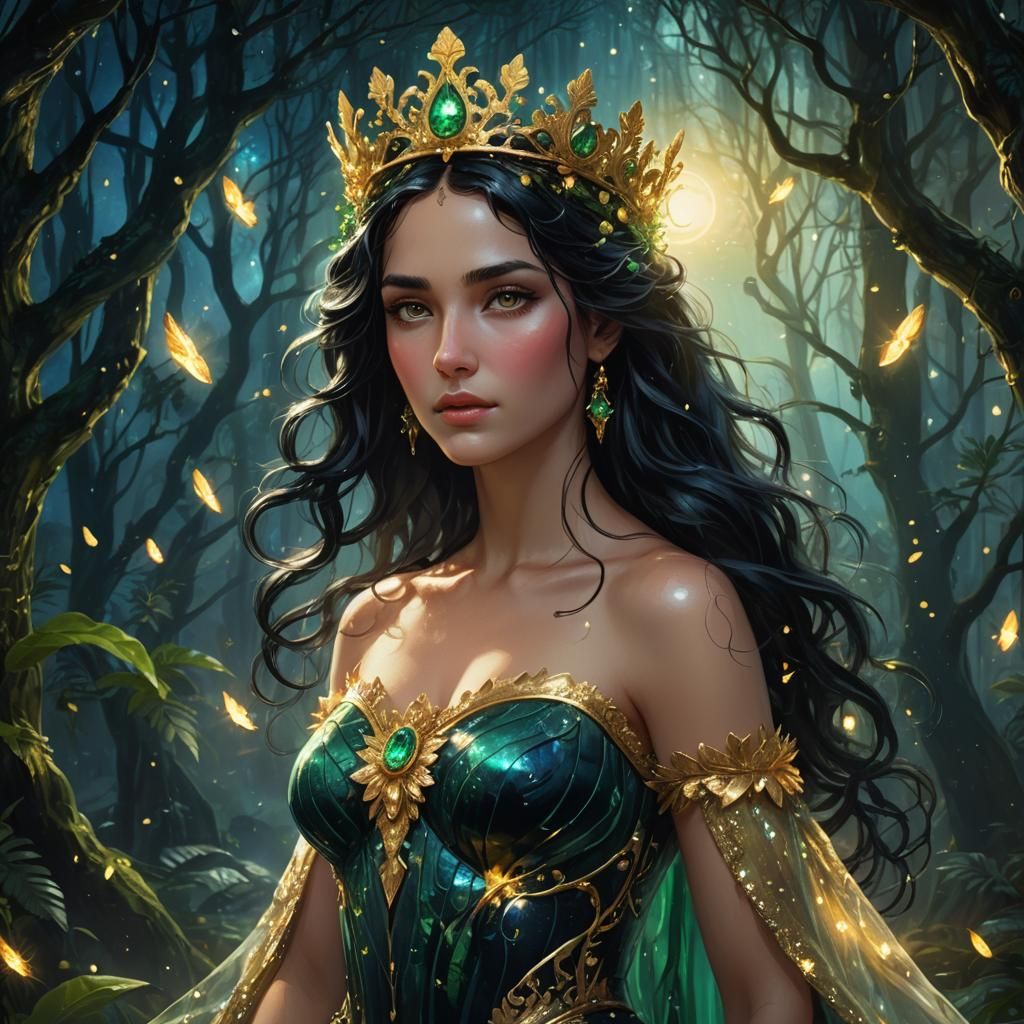 Goddess Aphrodite in a Magical Rainforest: Baroque Portrait