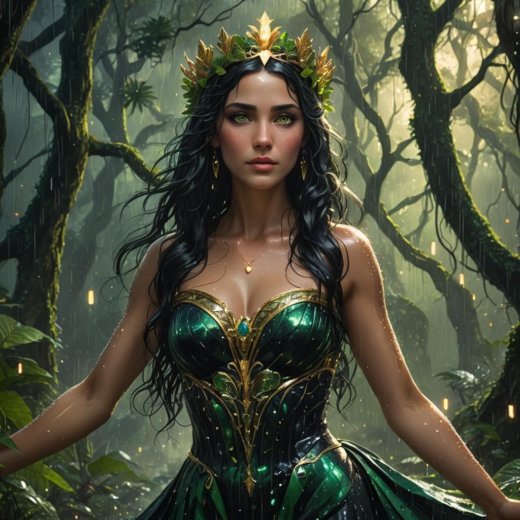 Aphrodite in Starry Rainforest: Fantasy Matte Painting
