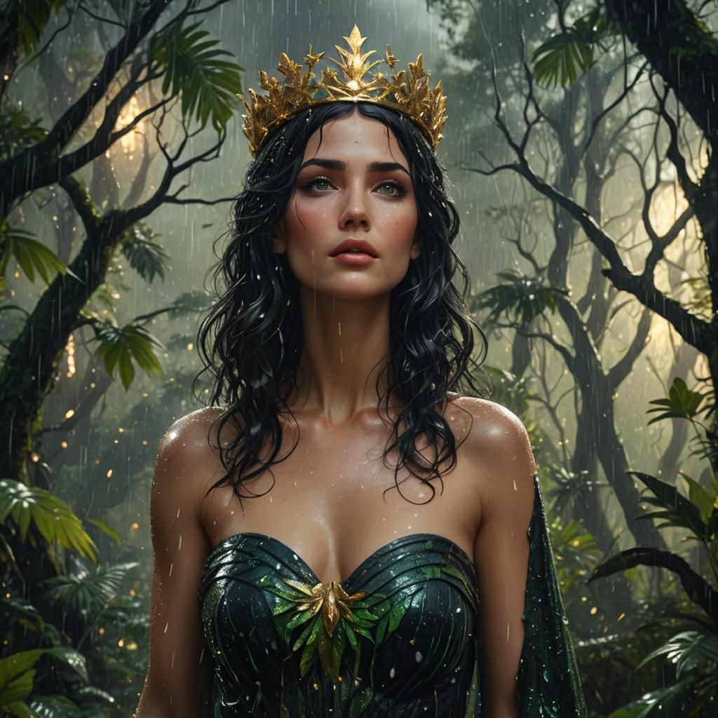 Aphrodite in Starry Rainforest: Fantasy Concept Art