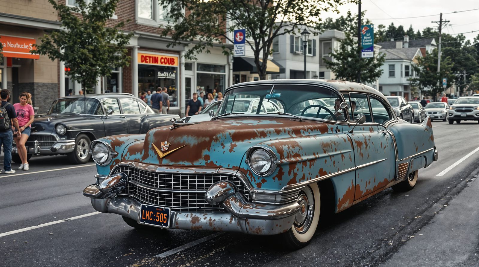 Vintage Cadillac Cruises Through Modern American Streets