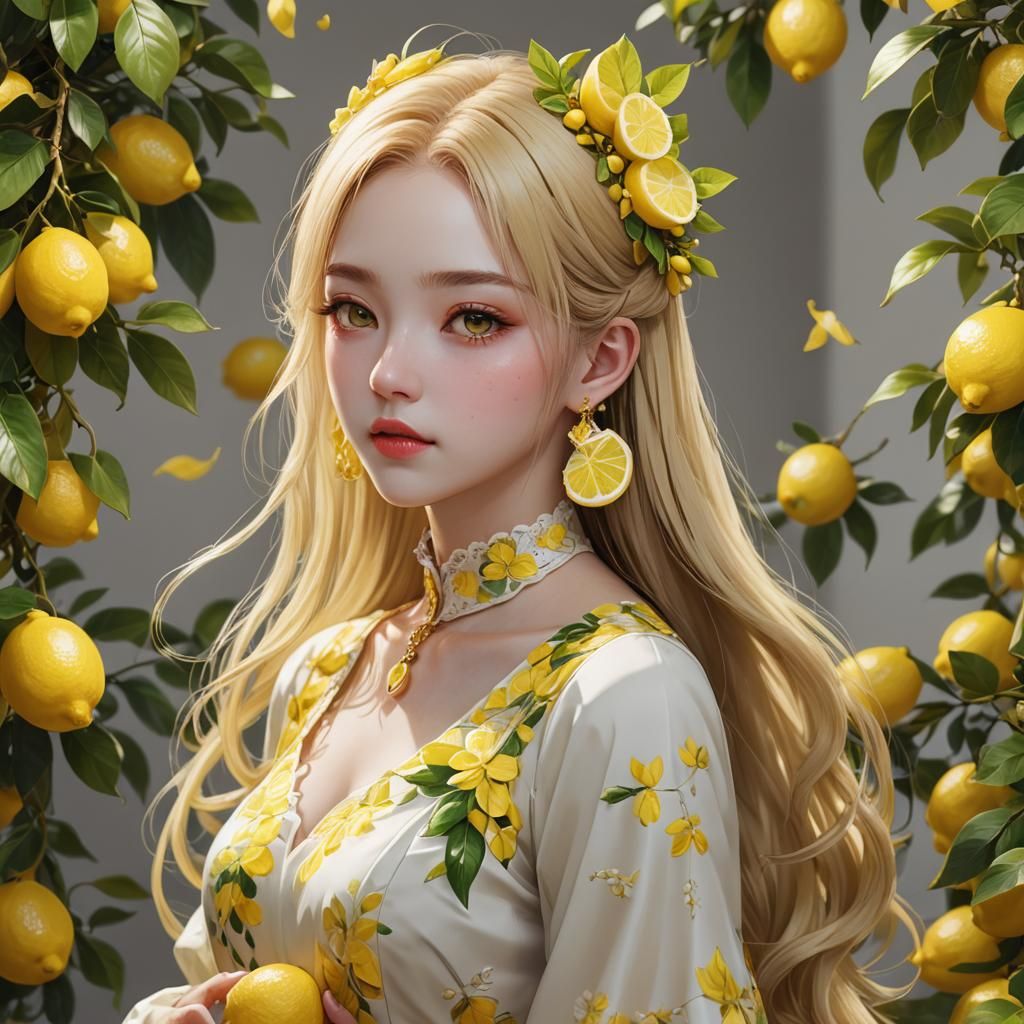 Girl with Elegant Lemon Aesthetic in 3D Anime Art