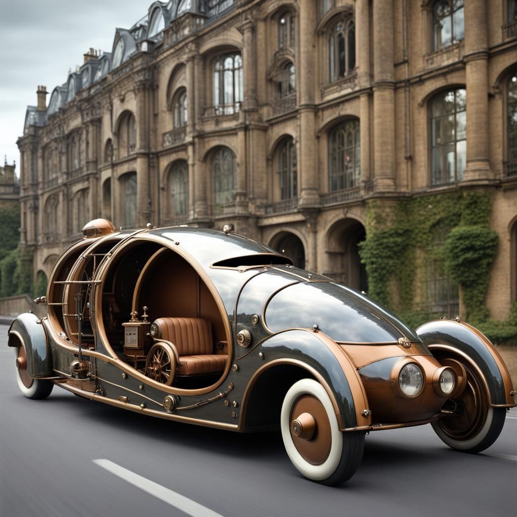 Retro-Futuristic Aerodynamic Steampunk Automobile