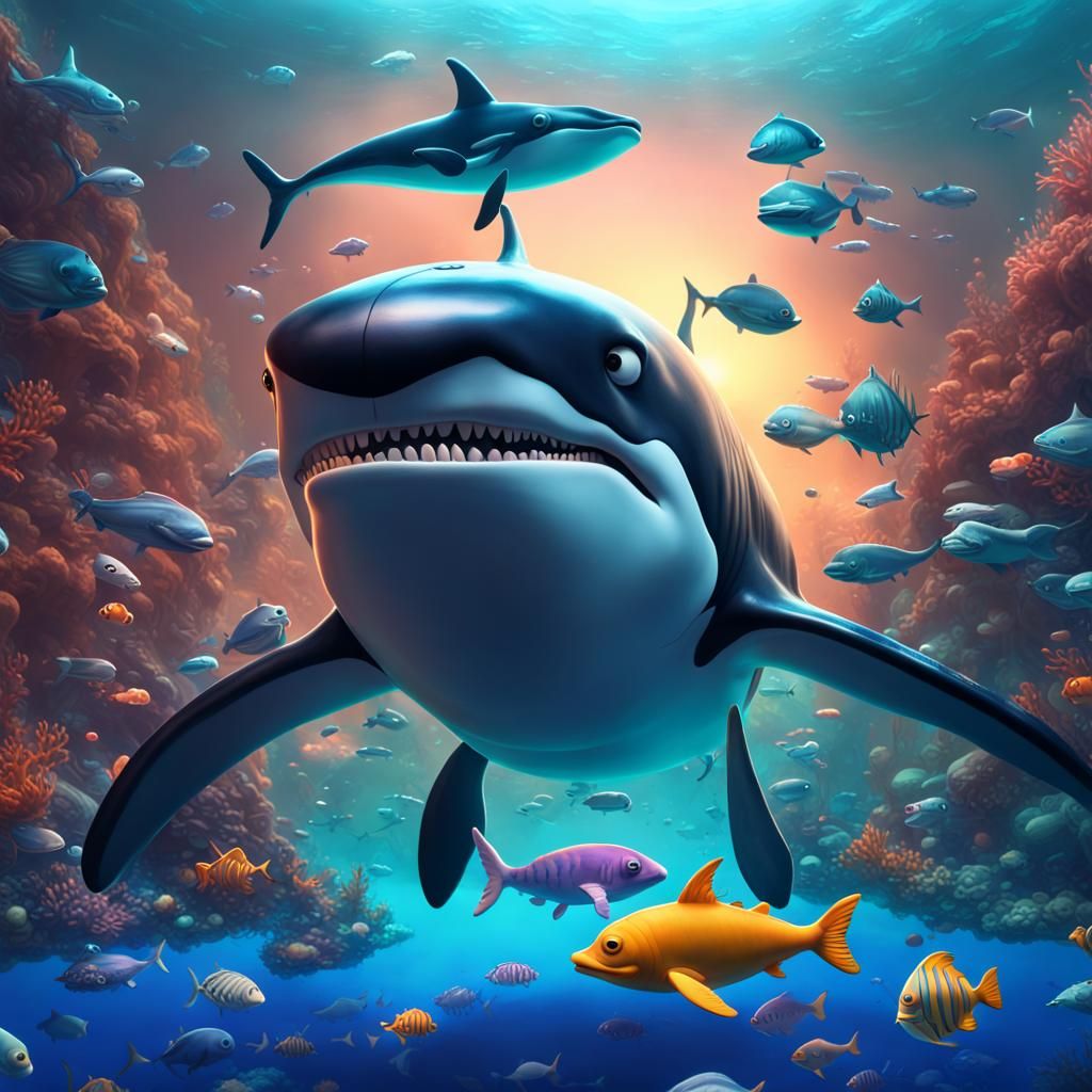 Terminator Battles Majestic Whale in Vibrant Ocean Scene