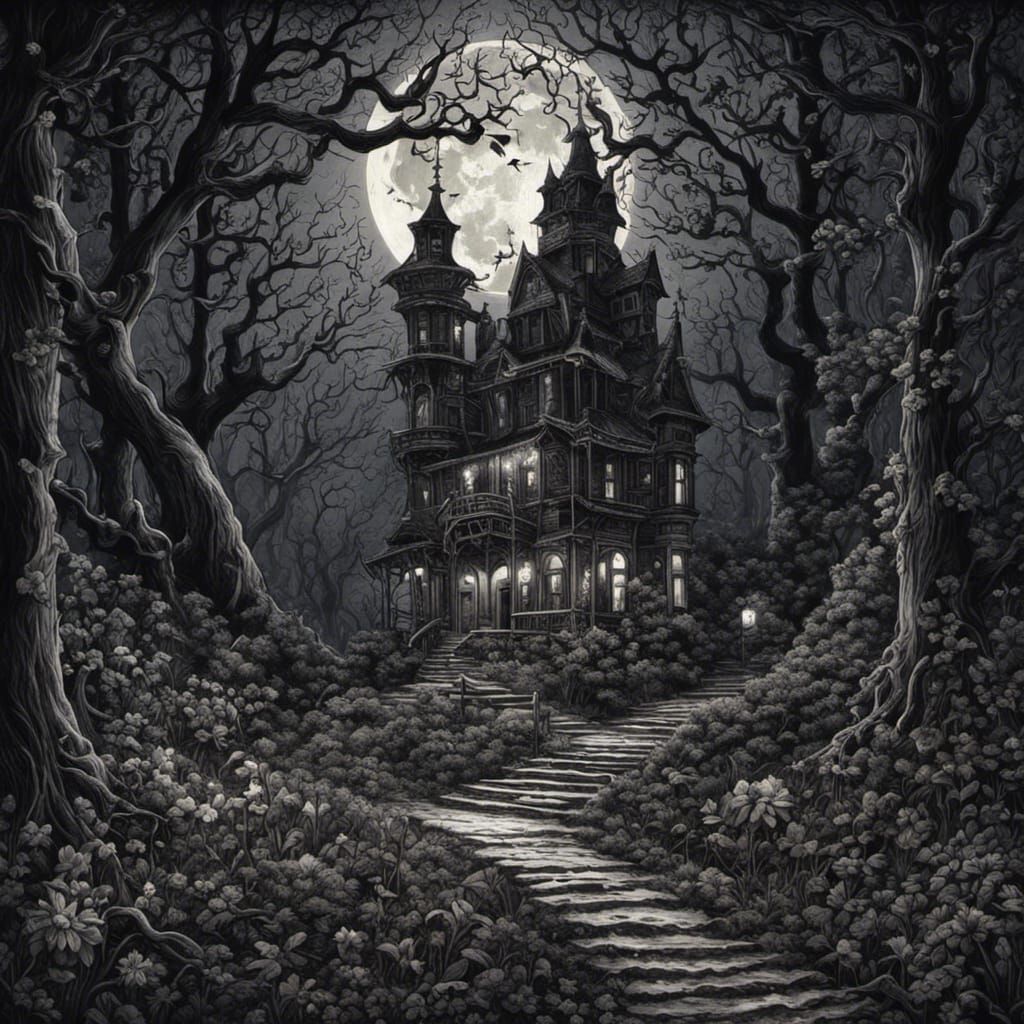 Surreal Gothic Forest Masterpiece at Midnight