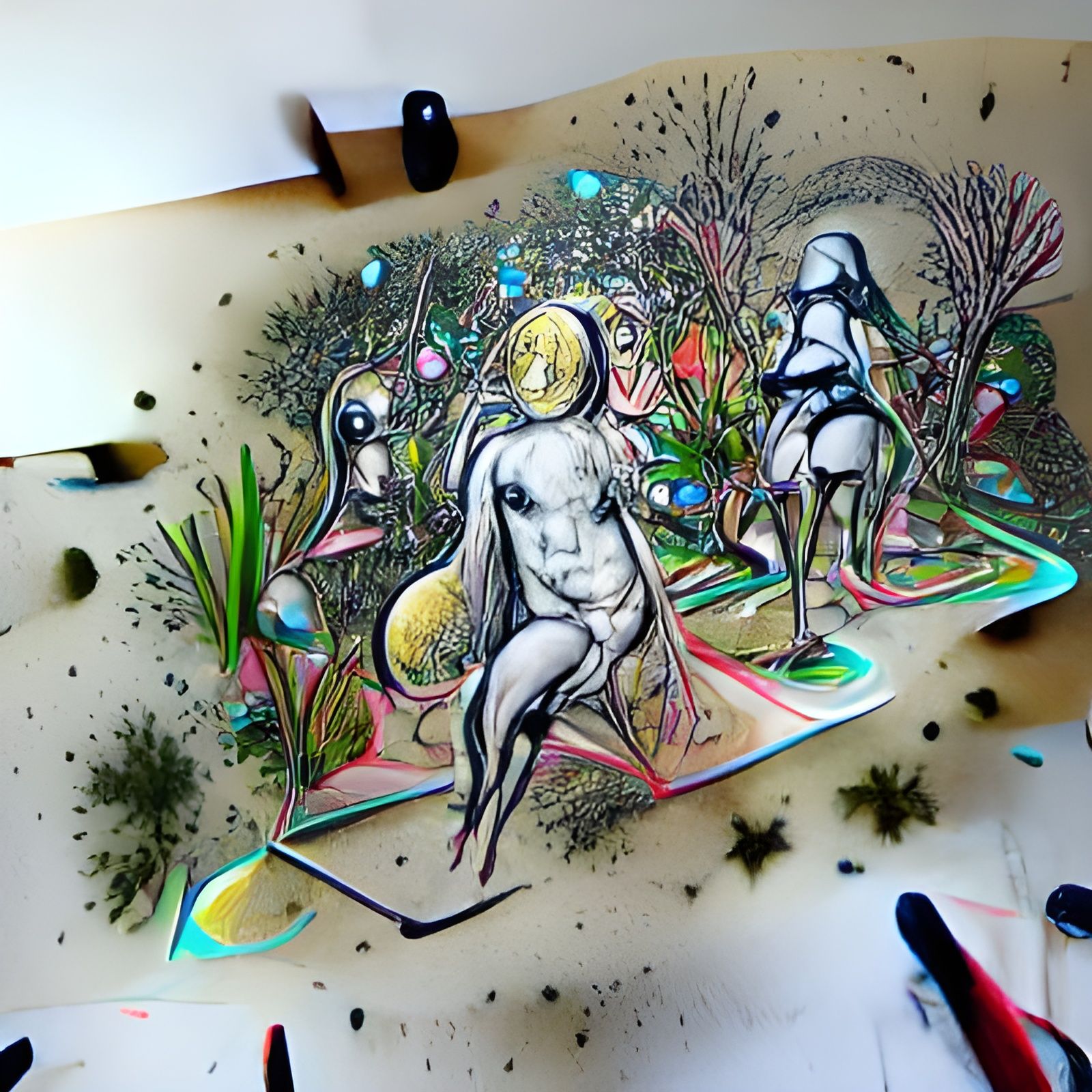Dreamlike Cosmic Holographic Ink Drawing