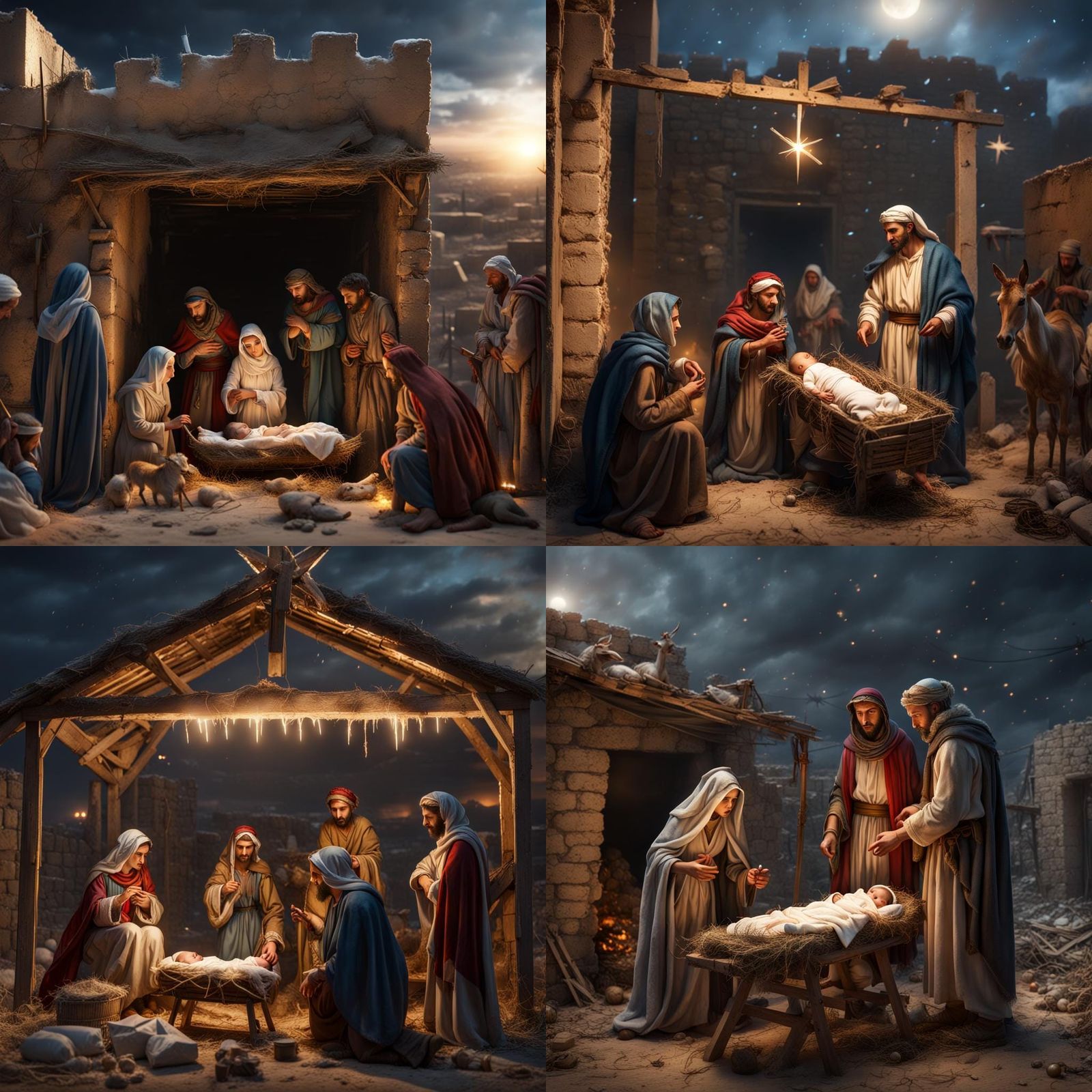 Surreal Christmas Nativity Scene in Ruin