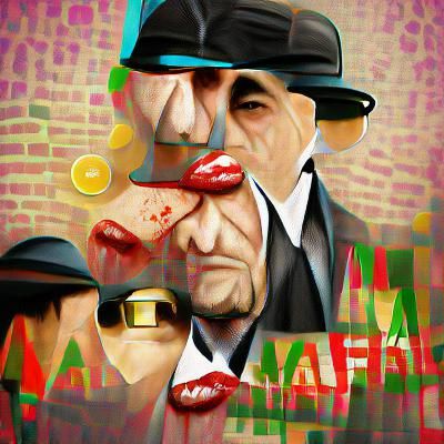 Vibrant Mafia Scene in Hyperrealist Digital Pop Art