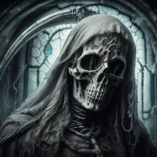 Surrealist Sculpture of Death in Cracked Coral with Vibrant...