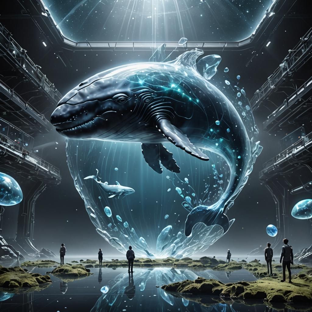 Ethereal Crystal Whale Hologram in Space