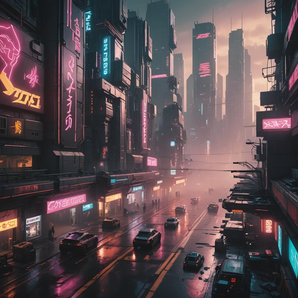 Cyberpunk Cityscape in Neon Dreams